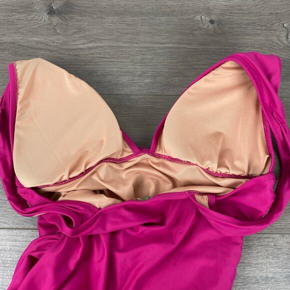 J.Crew Magenta Orchid Ruched V Neck One Piece Swimsuit Sz.12 NWT - Picture 5 of 11